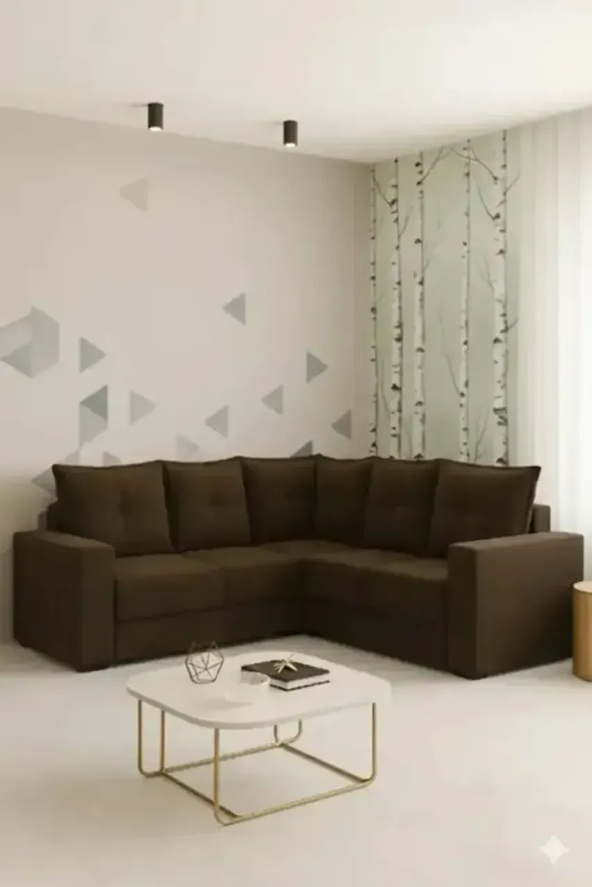 Sofa de canto valencia marrom veludo 