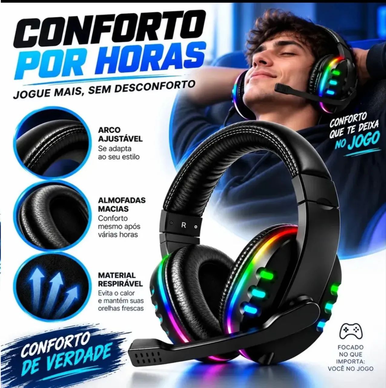 headtset gamer RGB led com microfone  - Foto 3
