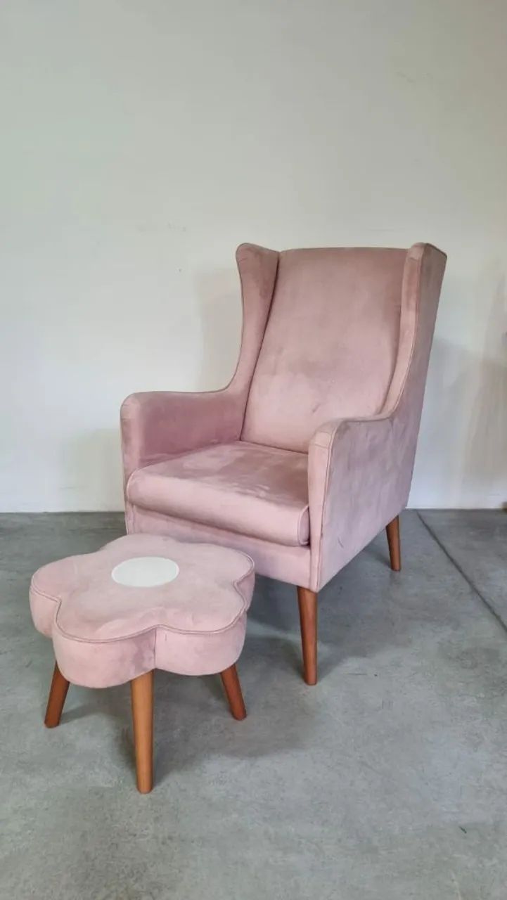 Poltrona de amamentação Rosa + Puff Primavera - Foto 2