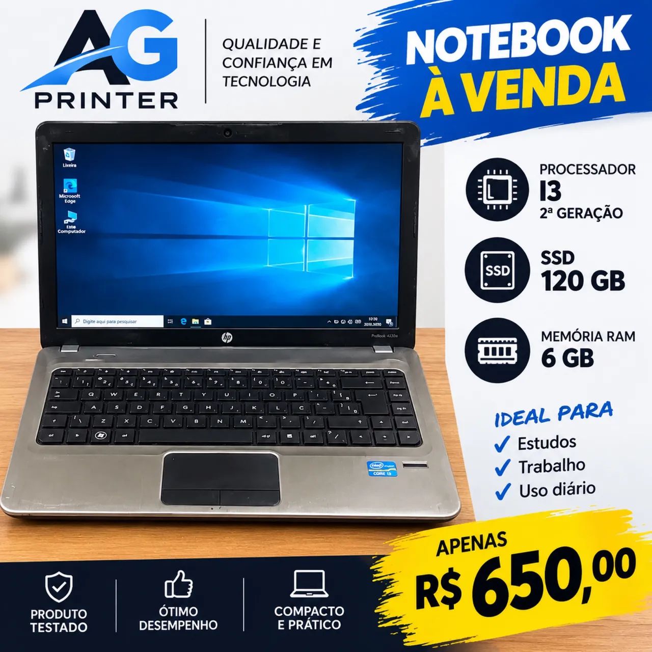 Notebook i3 2 geração ssd 120