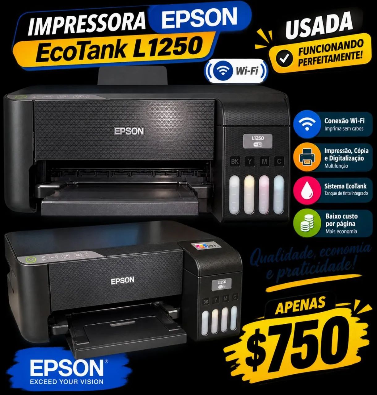 Impressora colorida com tanque de tinta cheio
