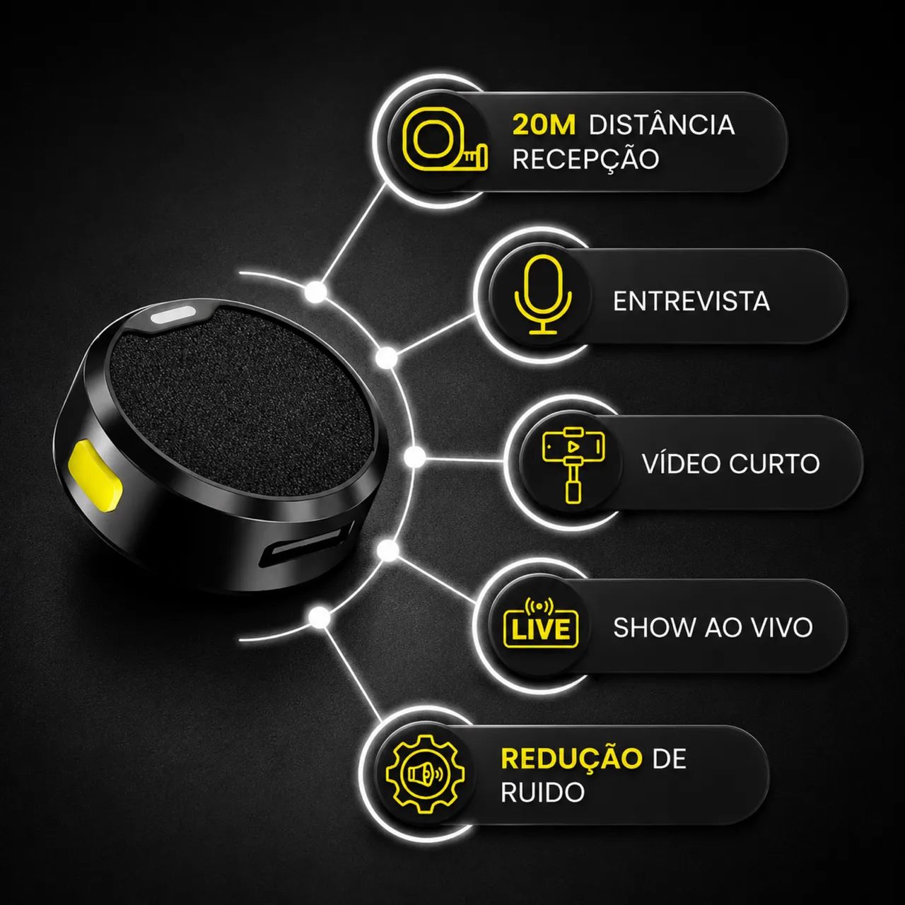 Microfone de Lapela Sem Fio Bluetooth Gold MCF-38D | Kit com 2 Microfones para Celular - Foto 2