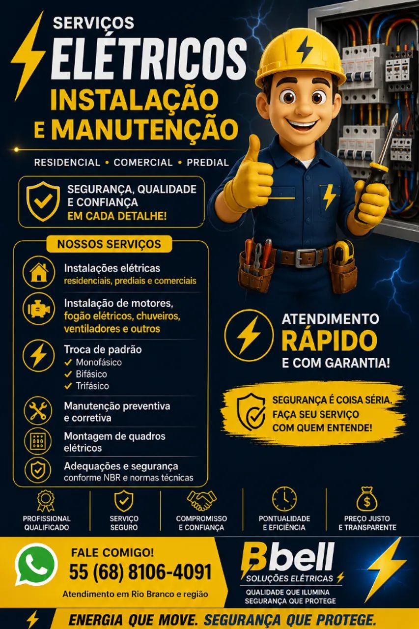 Manutenção e Instalações Elétricas: Residenciais, Prediais e Comerciais.