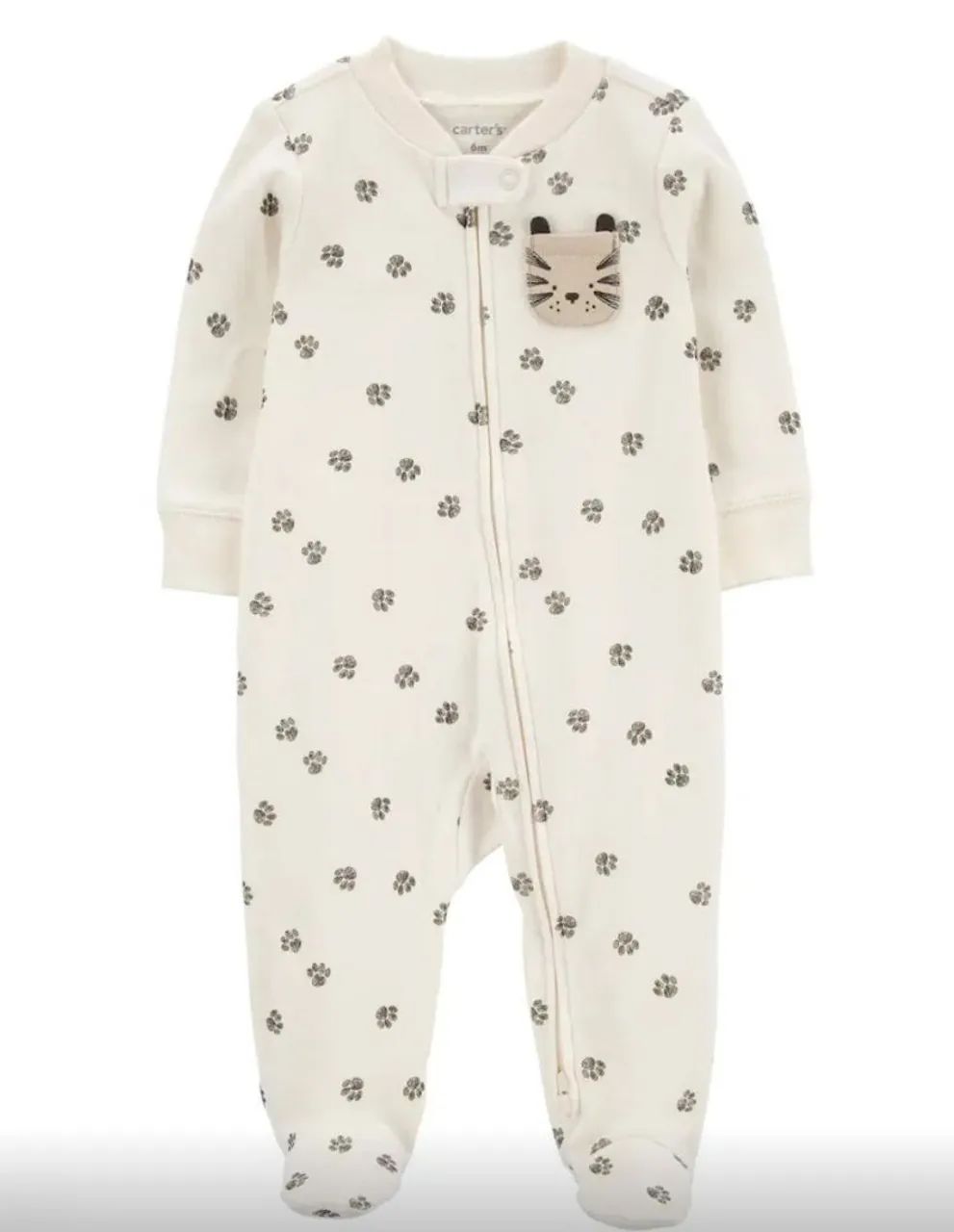Macacão bebê manga longa com pezinho patinhas off-white Carter's 3 meses