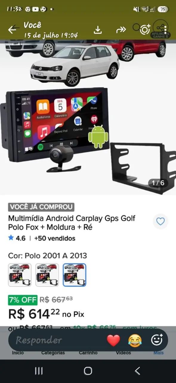Carplay Android 2din multimidia.  Zero na caixa 