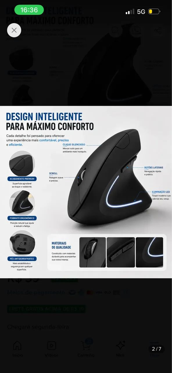 Mouse ergonômico  - Foto 4