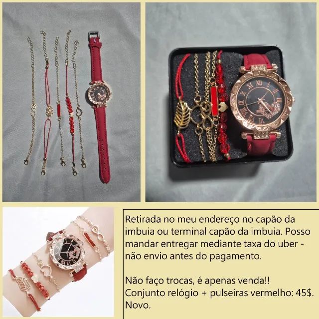 Kit relógio vermelho + pulseiras