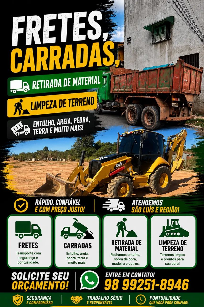 Fretes, carrada e retirada de material 