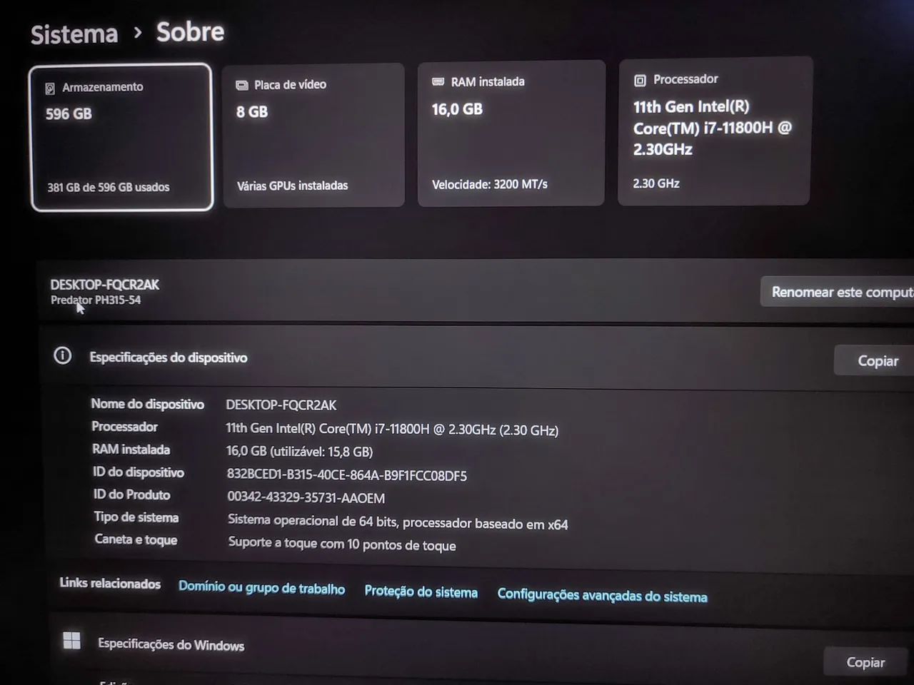 ACER PREDATOE HELIOS 300 (PH315-54) - Foto 5