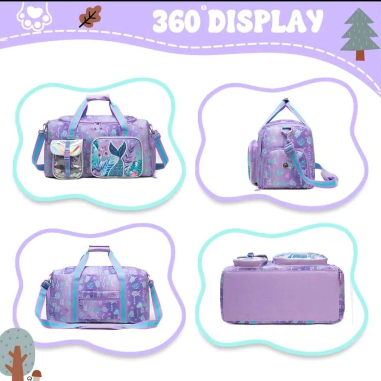 Bolsa infantil viagem sereia roxa multifuncional - Foto 3