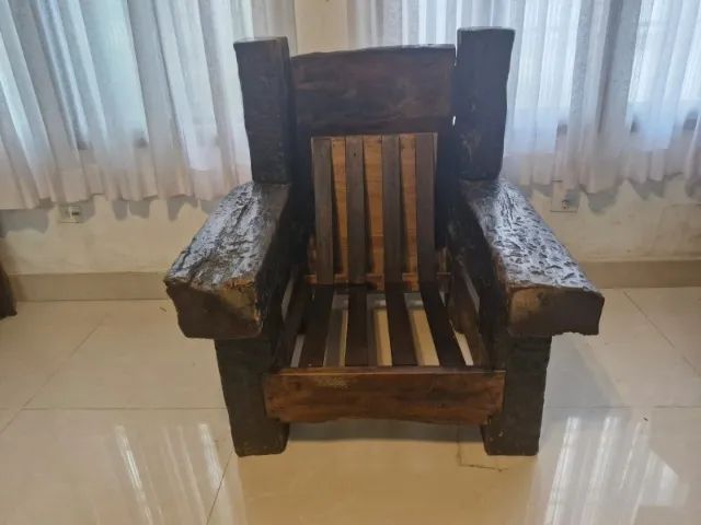 Jogo de sofá rústico - madeira dormente de linha de trem