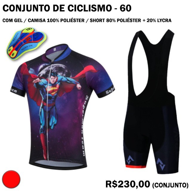 Camisa de Ciclismo Super Man Super Homem +Bretelle