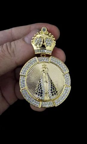 Cordão malha Grumet 13mm lançamento pingente nossa senhora cravejada banhados a ouro 18k - Foto 3
