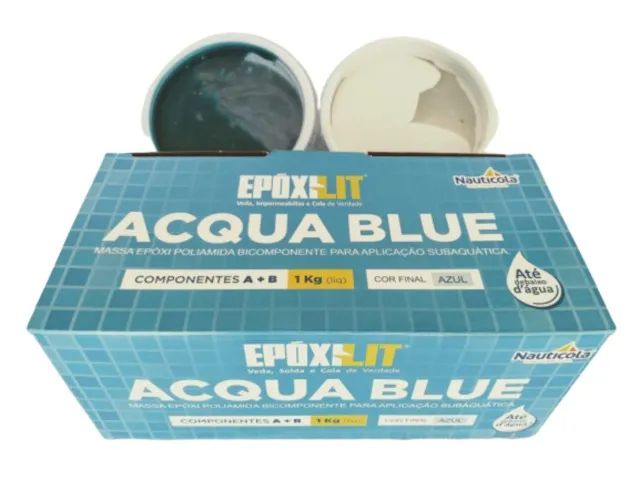 Cola Acqua Blue Massa Epóxi Modelável Subaquática A+b 1kg Azul Claro - Foto 4