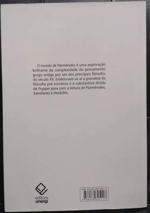 Livro O mundo de Parmênides: Ensaios sobre o iluminismo pré-socrático - Karl Popper - Foto 2