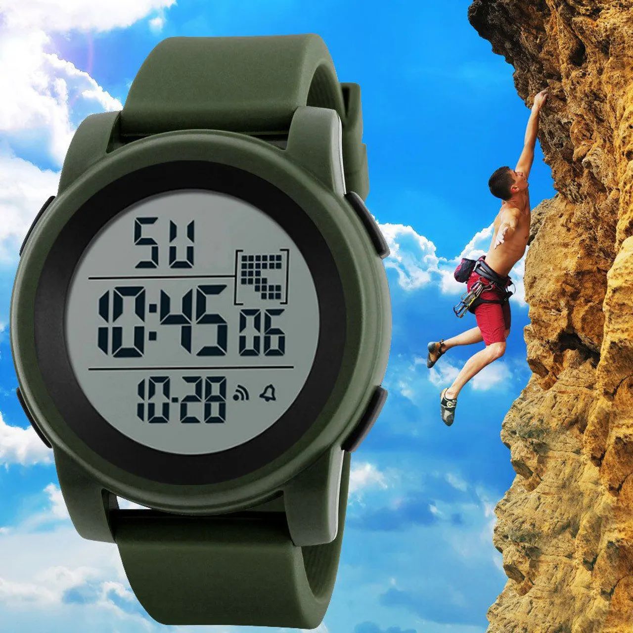 Relógio Esportivo Digital Resistente verde oliva militarà Água
