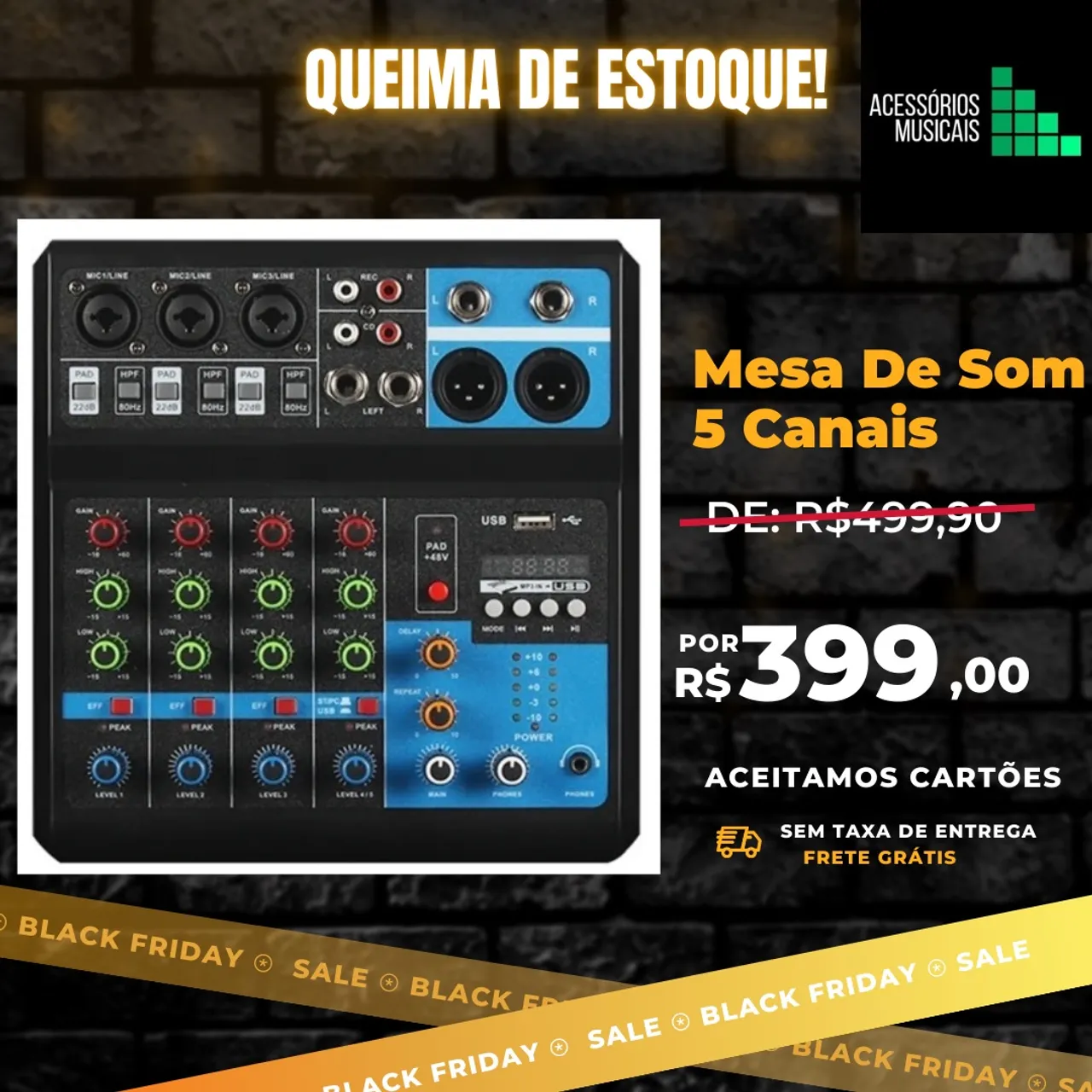 Mesa de Som 5 Canais - Queima de Estoque!