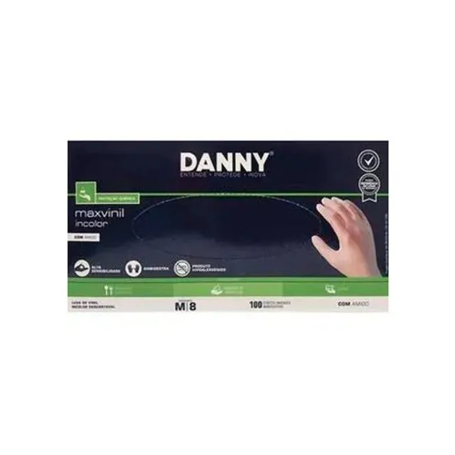 Luva Danny Vinil com Amido Transparente XG CA 21120 com 100u
