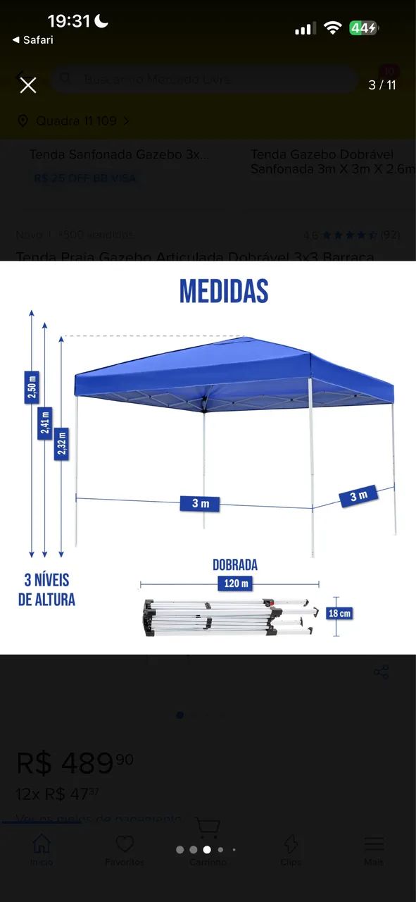 Tenda Gazebo Articulada Dobrável 3x3 - Foto 4