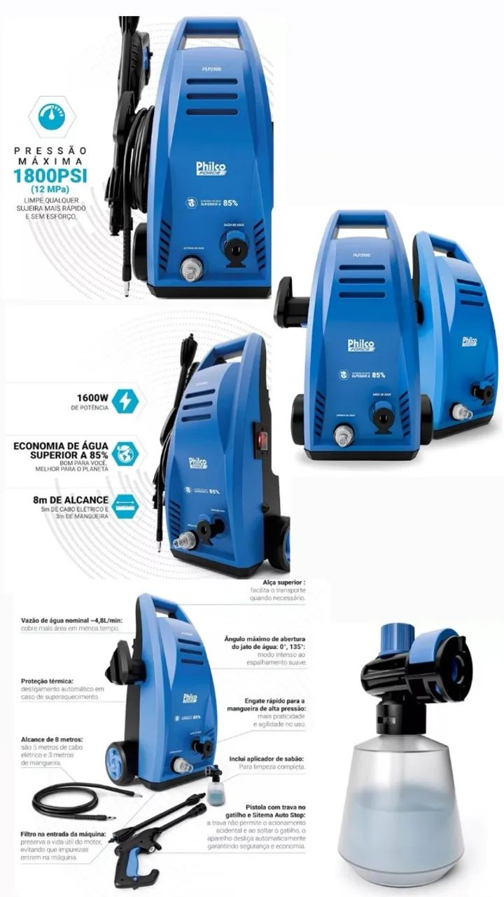 Lavadora de Alta Pressão Philco 1600W 1800PSI + Snow Foam e 85% economia água Profissional - Foto 2