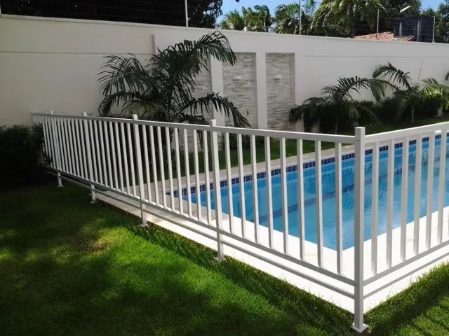 protecao de piscina em aluminio ou vidro temperado, cores e modelos, 12 x cartao