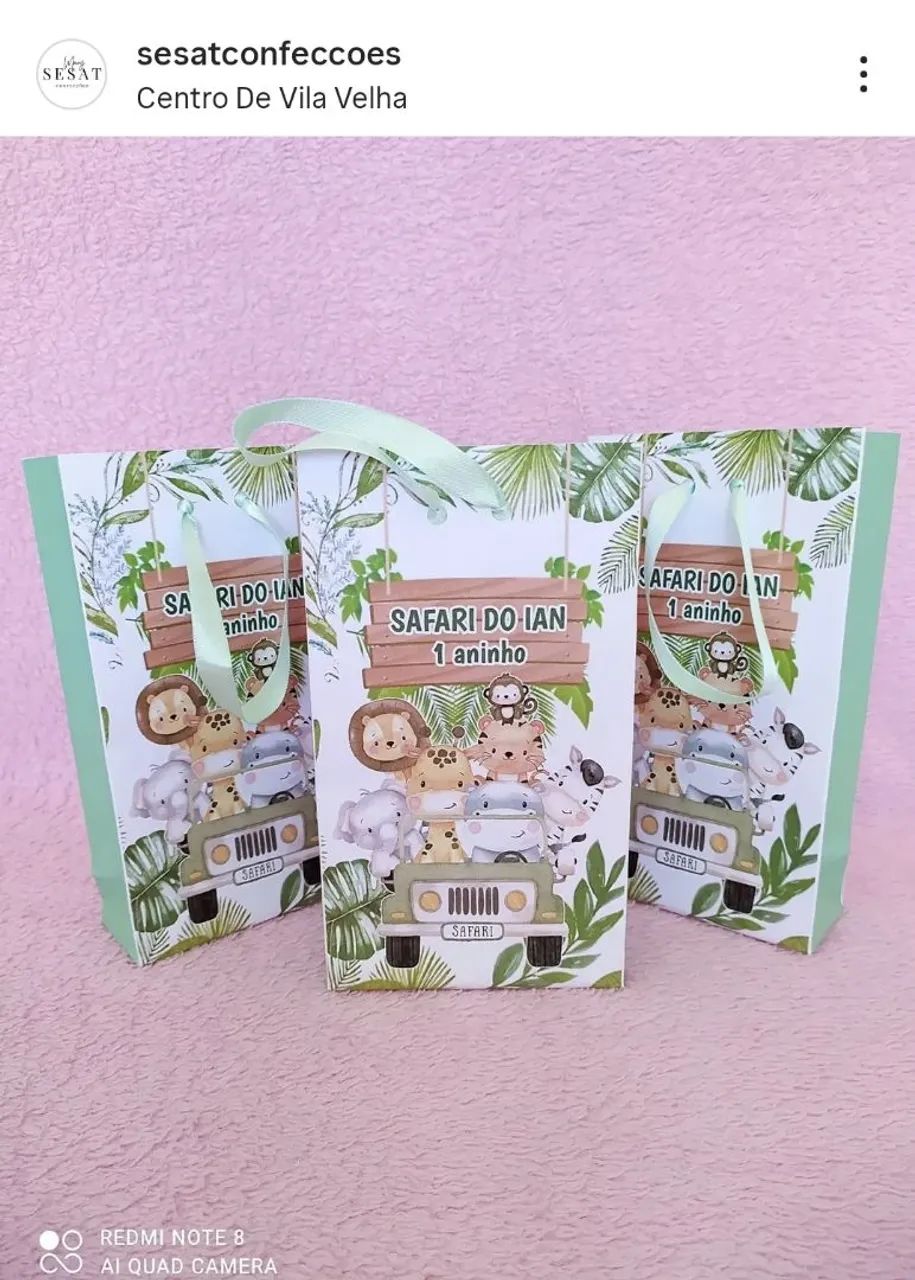 Sacolas Personalizadas Safari Baby - Lembrancinha pra festa de aniversário 