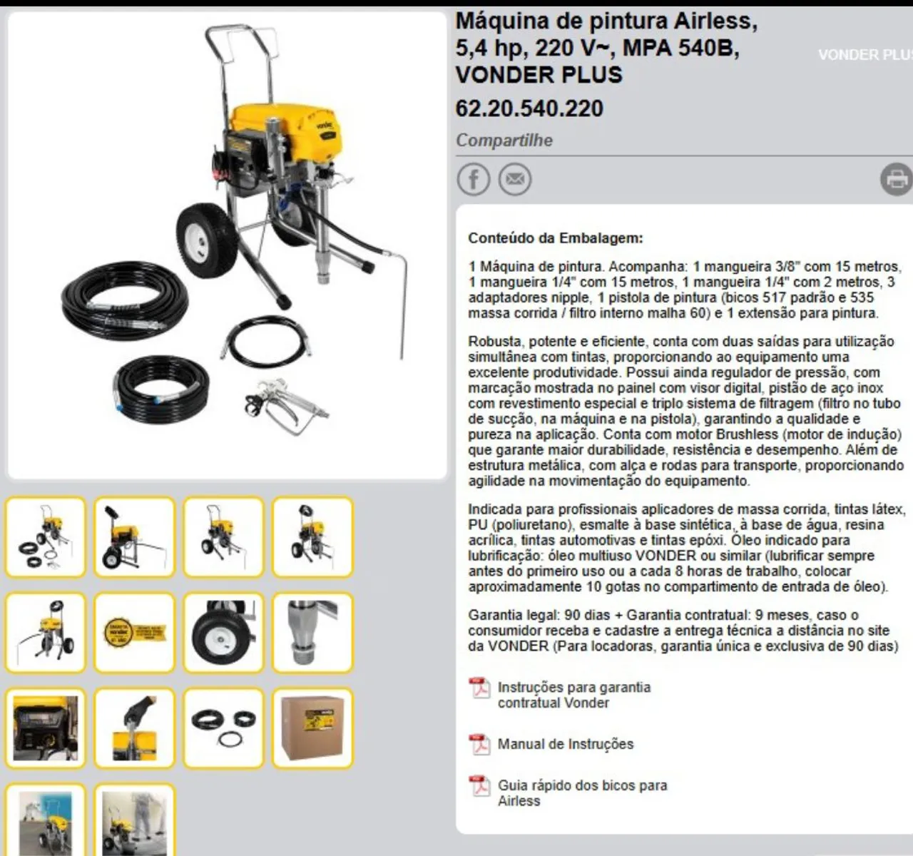 Máq. de Pintura e Massa Airless VONDER PLUS 5,4 hp - MPA 540B
