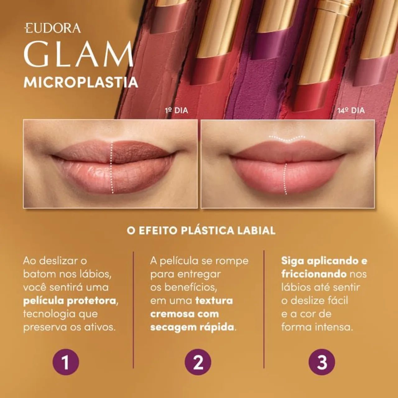 Batom Eudora Glam Micro Plastia - Vermelho Intenso - Foto 4