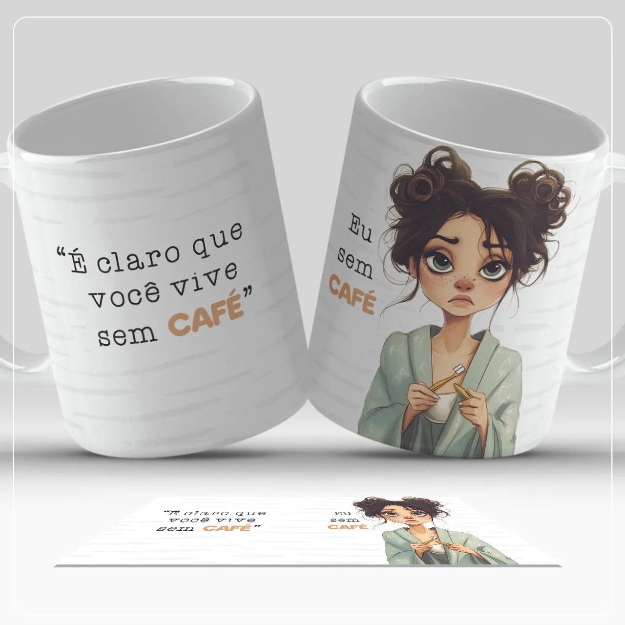 Caneca de cerâmica com frase engraçada sobre café