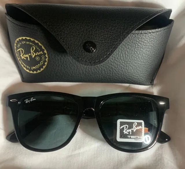 Óculos de sol estilo Wayfarer Preto, lentes de cristal anti-risco