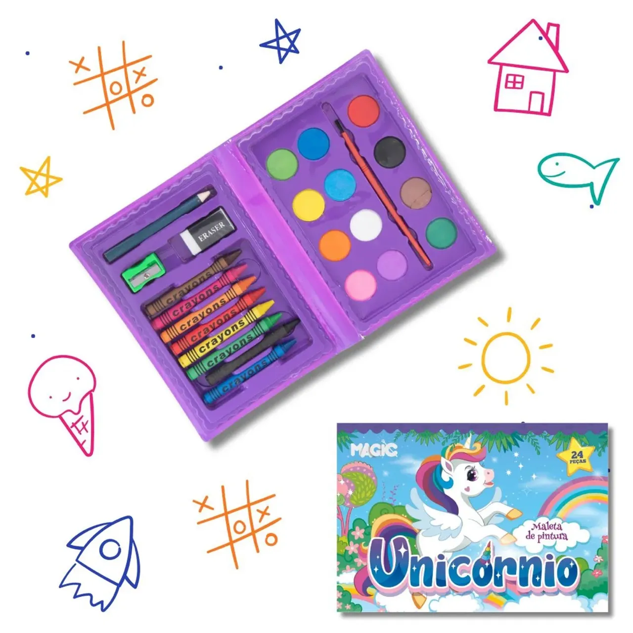 Maleta de Pintura Infantil Unicórnio - 24 Peças