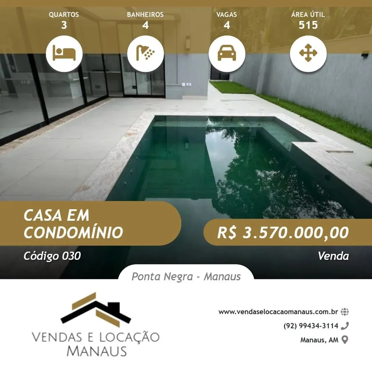 Venda Valor R$ 3.570.000,00 Condomínio Alphaville Manaus 1 - Ponta Negra Excelente Locali