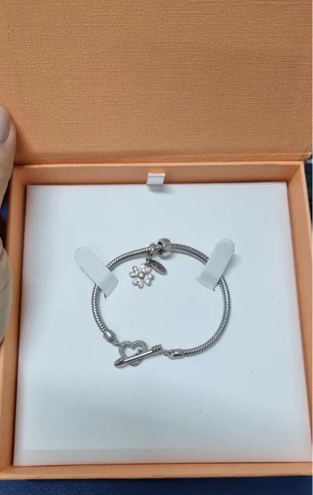 Pulseira Prata 925 com Pingente Coração e Trevo