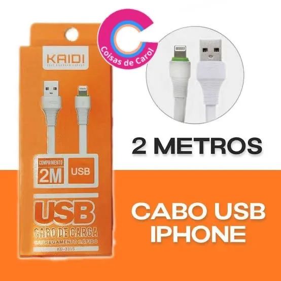 Cabo iPhone 2 Metros KAIDI - Carregamento Rápido - Foto 2