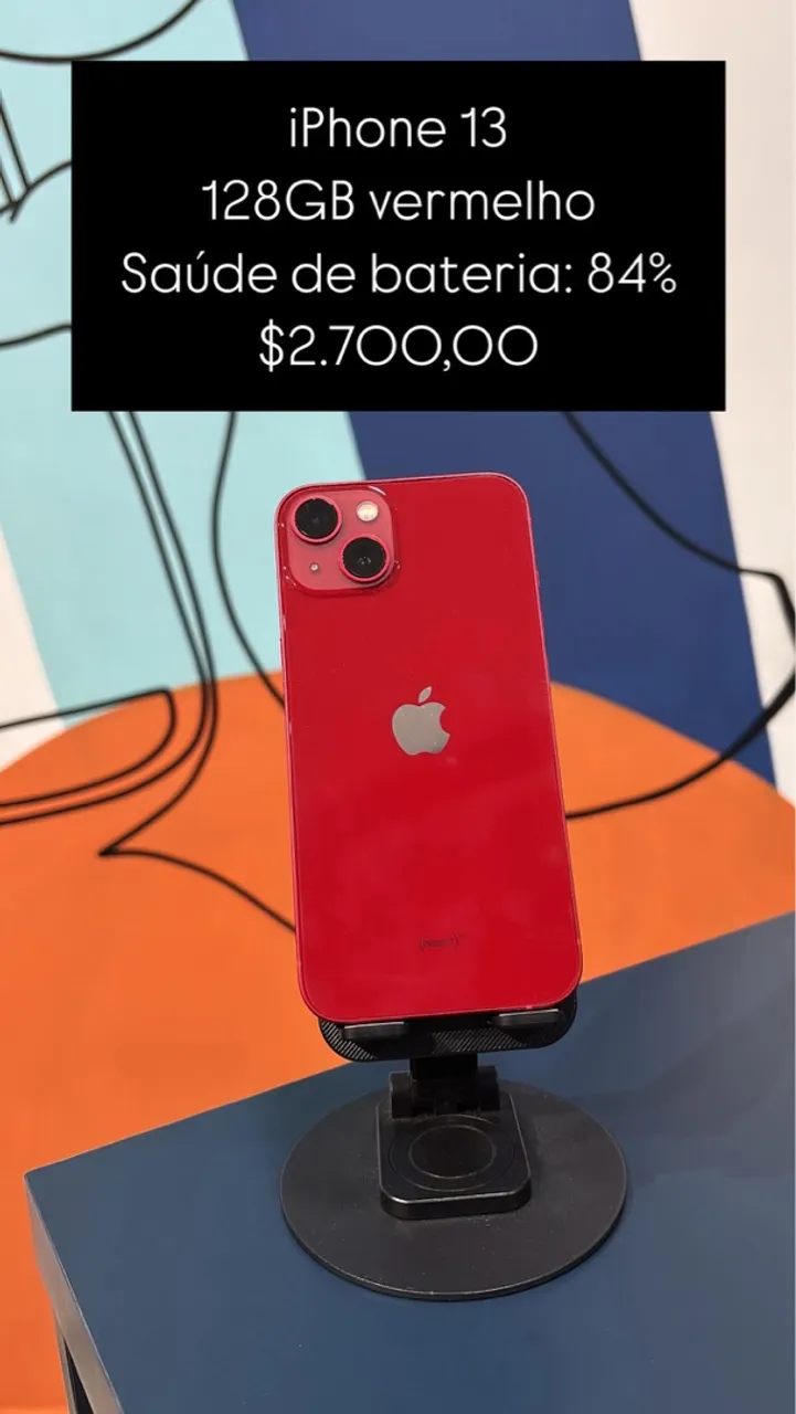 iPhone 13 / 128GB / Vermelho / Saúde de bateria 84% / R$ 2.700,00