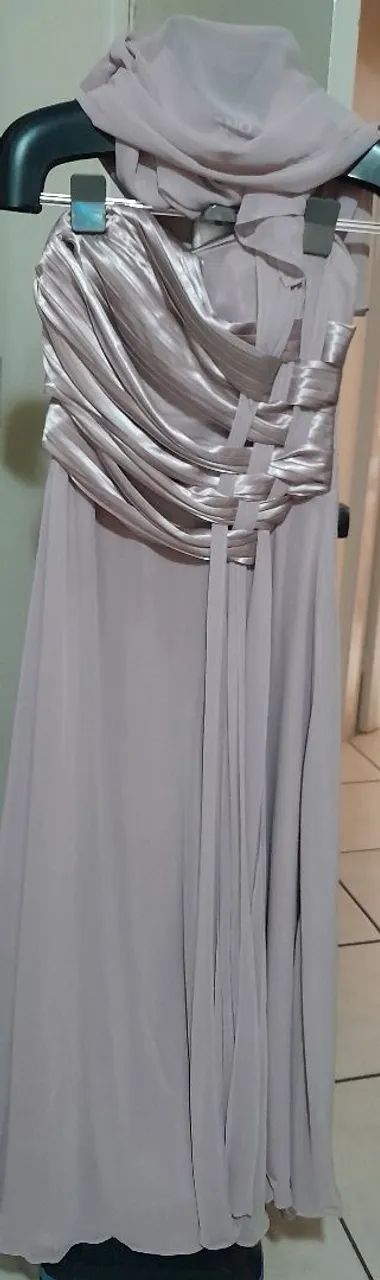 Vestido tomara que caia rosa cetim e voal Tam. P - Foto 5