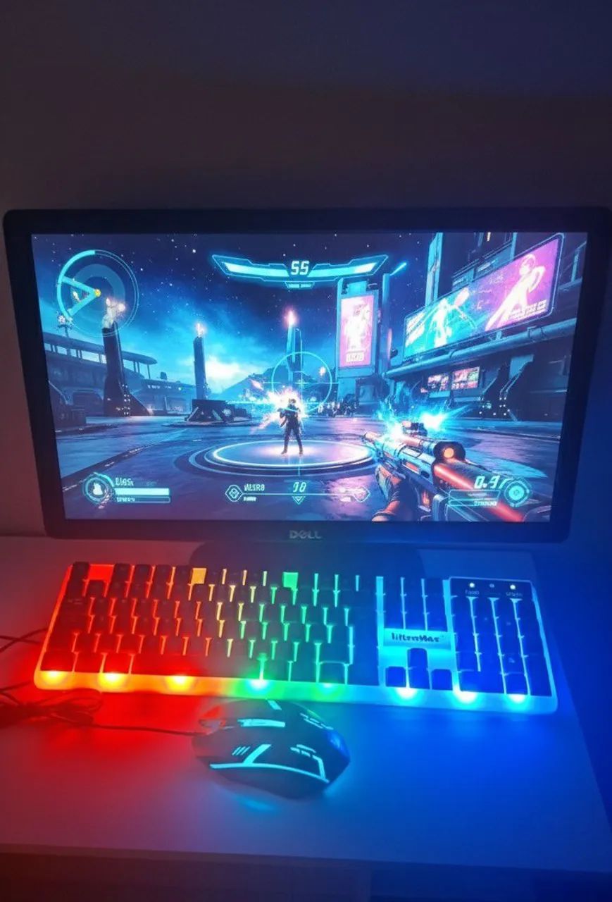 Monitor com teclado e mouse 