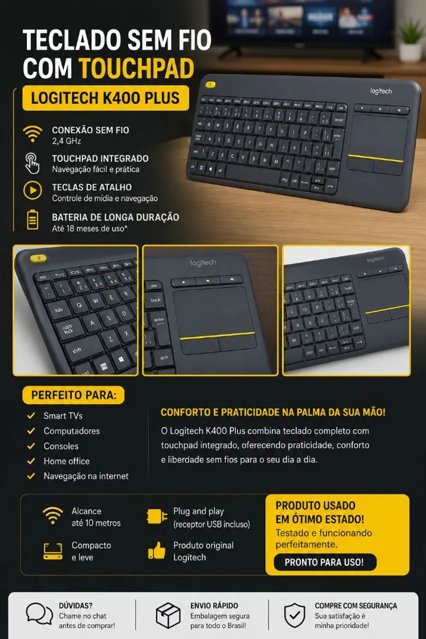 Teclado Sem Fio Logitech K400 Plus