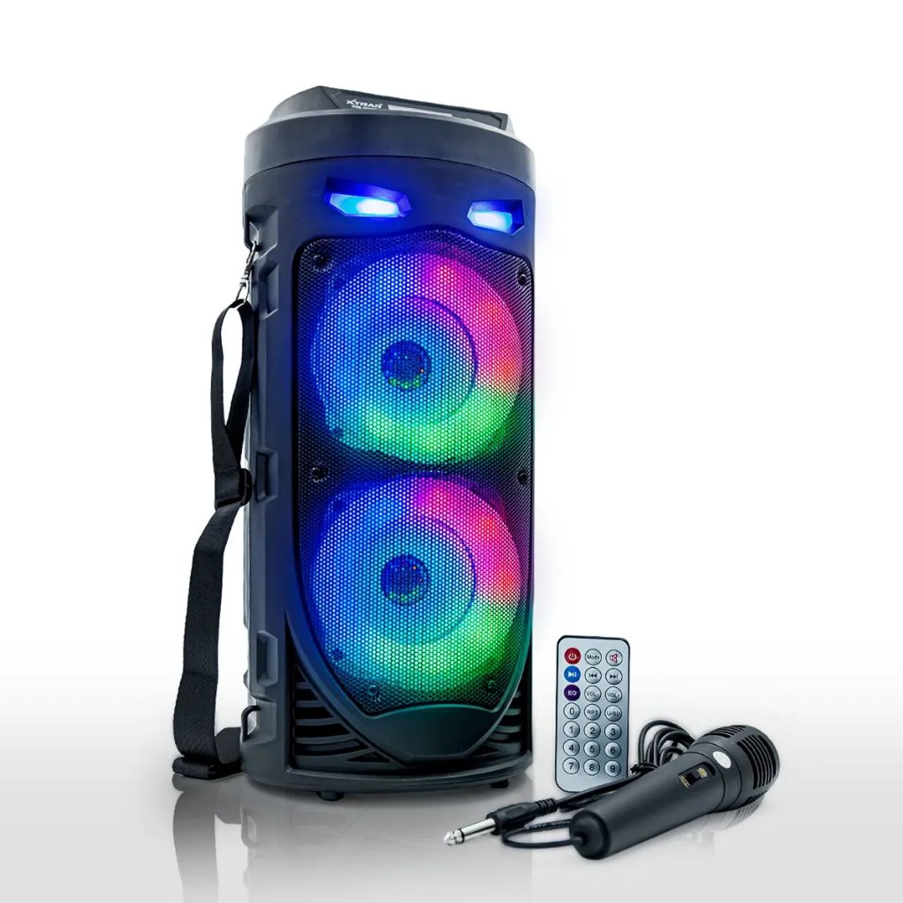 Caixa de Som Bluetooth Grande Com Microfone e Controle LED RGB FM TWS