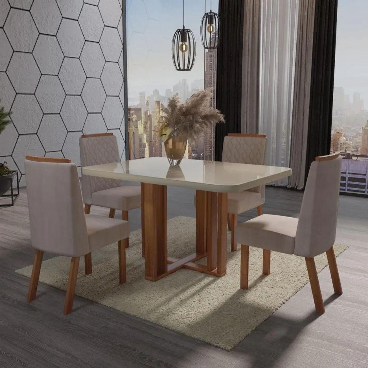Mesa de Jantar 90×90 cm com 4 Cadeiras.