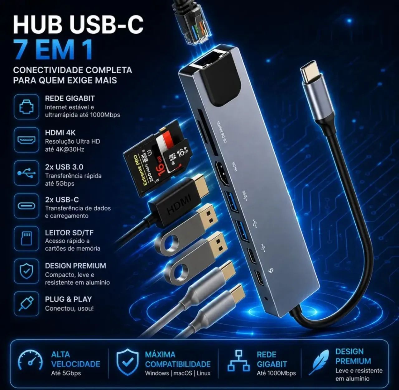 Hub 8 Em 1 Multifuncional Usb-c Tomate Hdmi - Foto 3