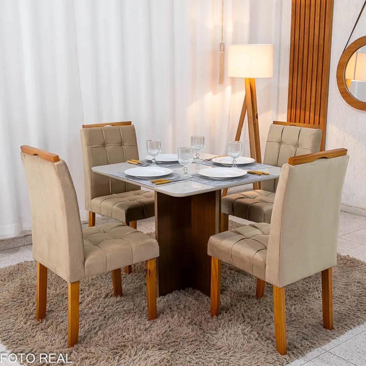 Mesa Jantar 90x90 c/4 Cadeiras Avelã rf87