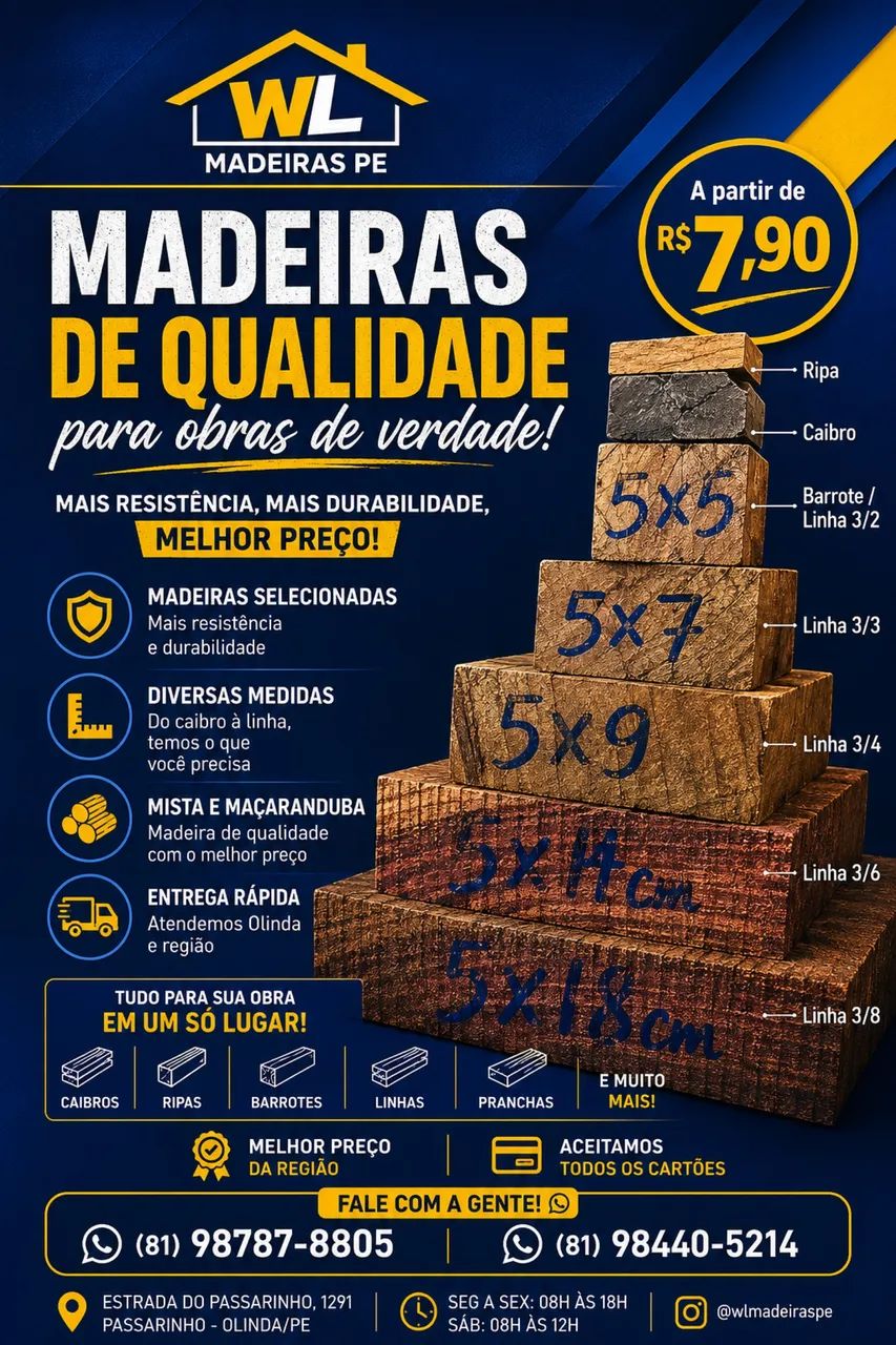 Madeira para coberta até 7mt 