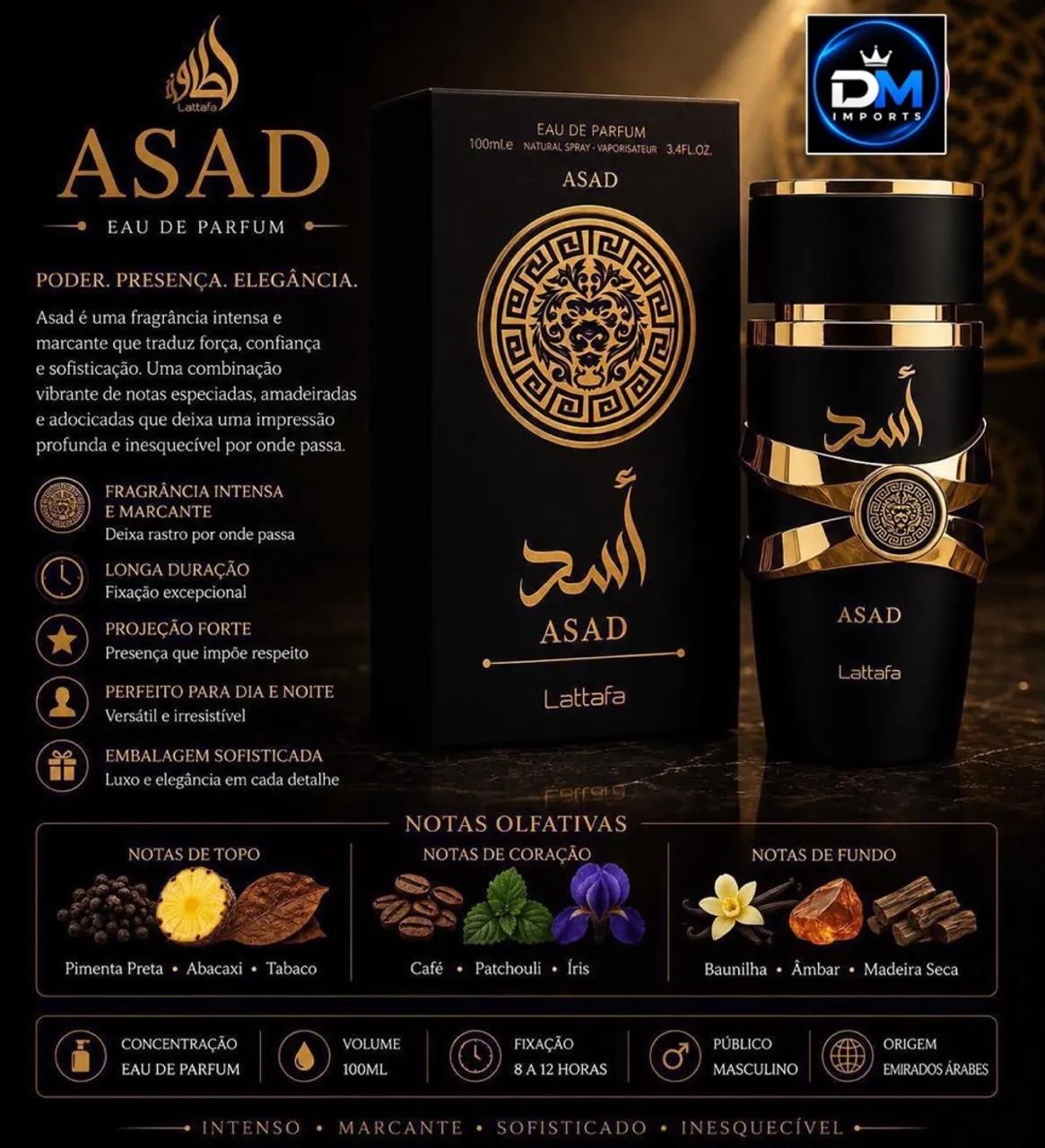 Perfume Asad Black 100Ml linha premium 