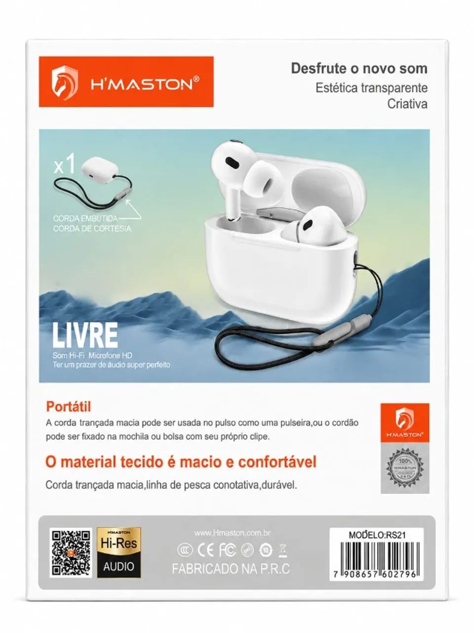 Fone Bluetooth Tws H'maston Rs21 V5.4 Branco Som Estéreo - Foto 2