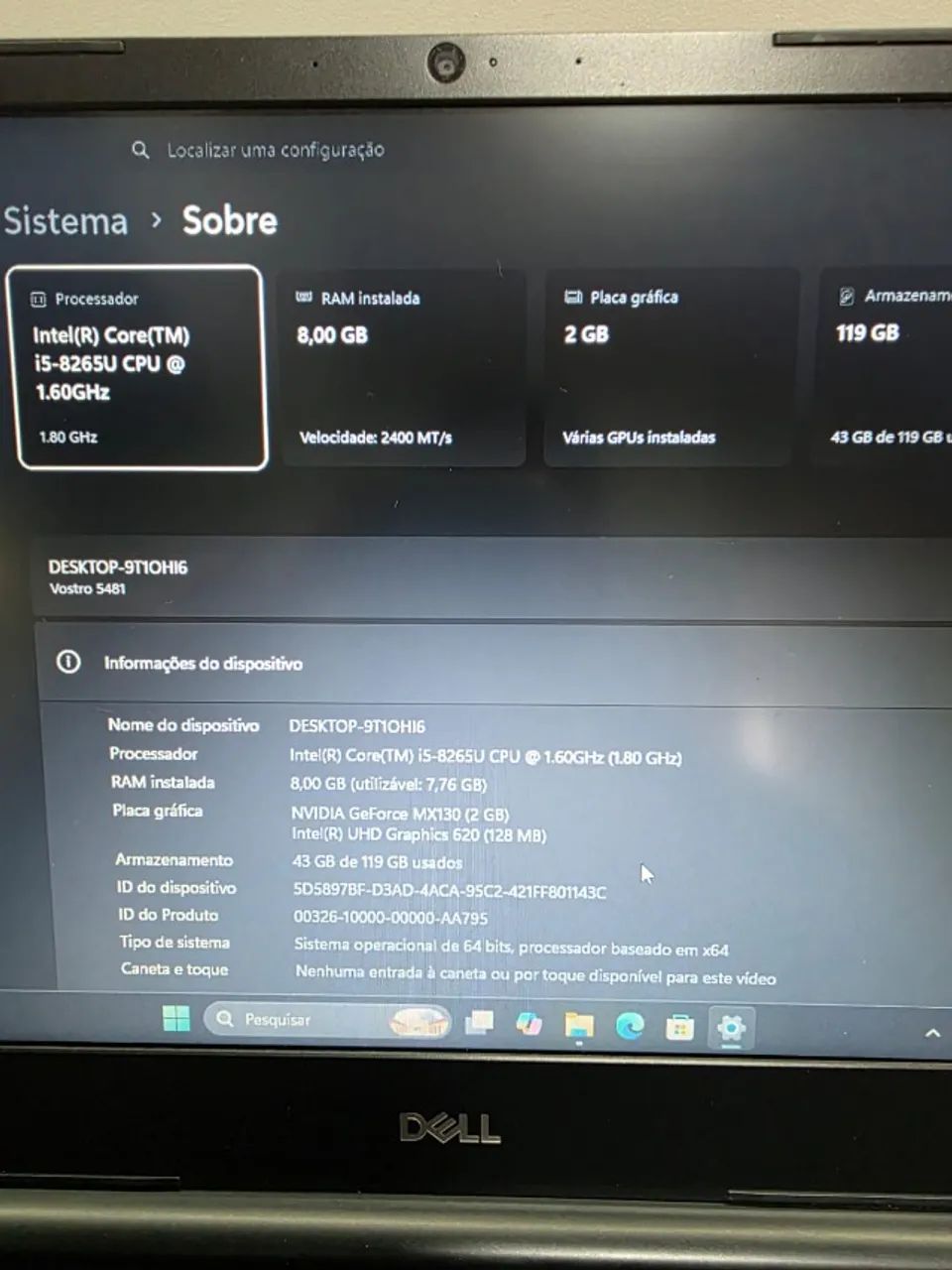 Notebook Dell Core i5 de 8° Geração Com Placa de Vídeo Dedicada - Foto 5