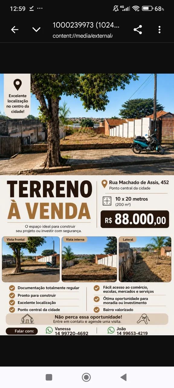 Terreno 10x20 Centro Marília SP 