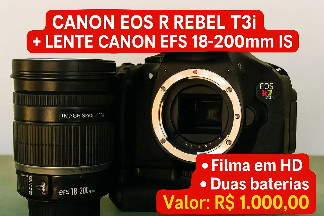 Canon EOS Rebel T3i + Lente 18-200mm IS 