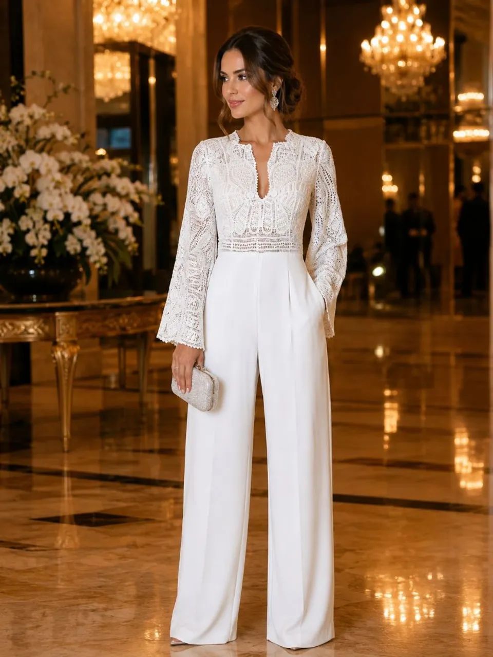 Macacão Feminino em Renda Renascença Branco