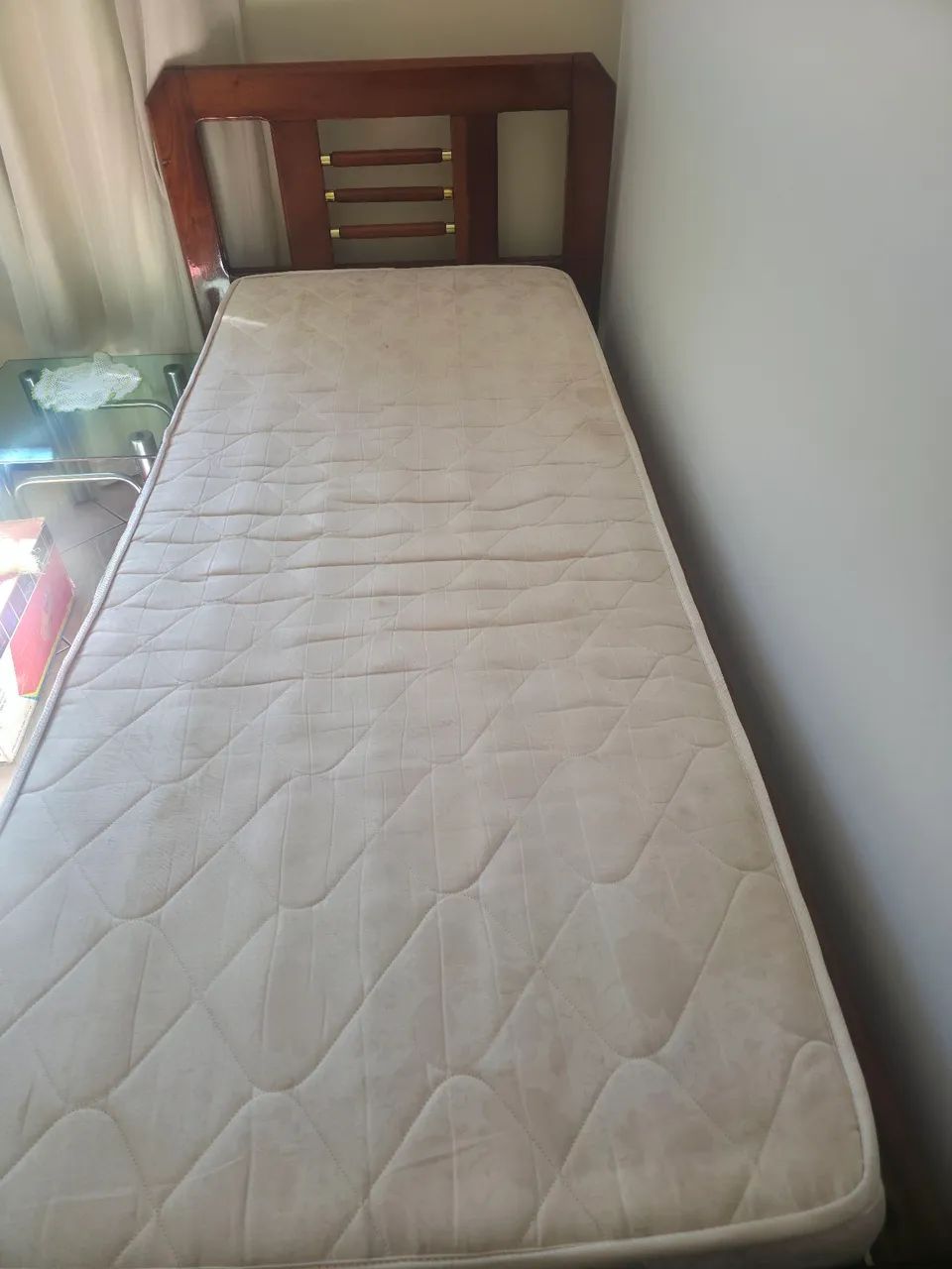Cama de Solteiro com Colchão Madeira Maciça Resinada 